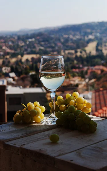 Verre de vin sur fond de montagnes — Photo