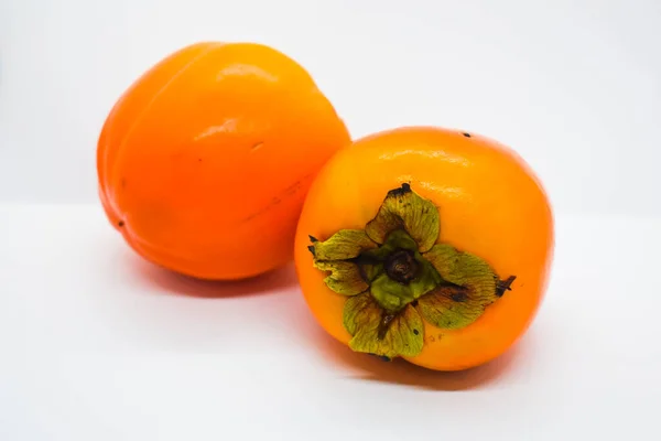 Two Ripe Orange Persimmons Diospyros Kaki White Background — Stock Photo, Image