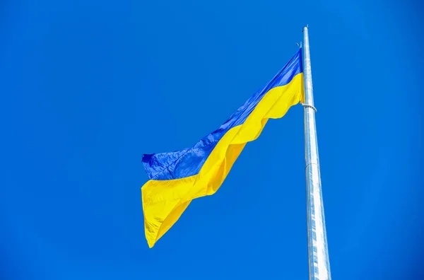 Синий Желтый Флаг Украины Фоне Голубого Неба — стоковое фото