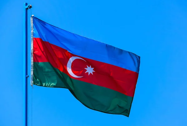 Flag Azerbaijan Consists Three Equal Horizontal Stripes Blue Red Green — Stock Photo, Image