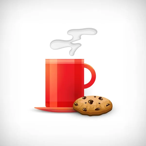 Kahve Fincanı Ikonu Kırmızı Kahve Gerçek Kurabiyeli Çay Vignette Geçmişi Telifsiz Stok Vektörler