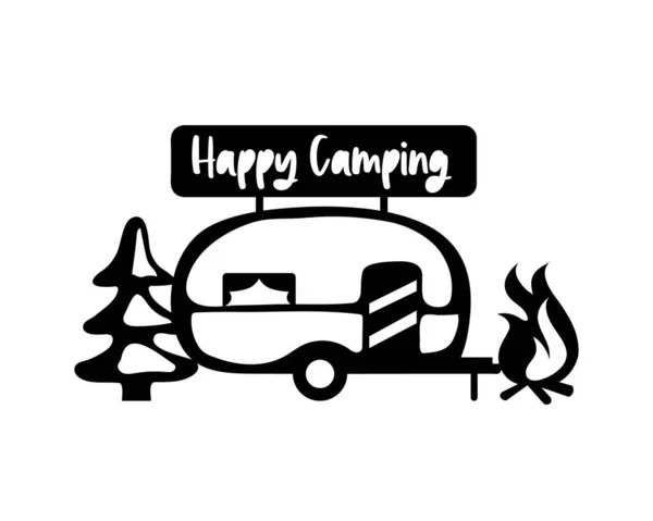 Camper Silueti Gezici Dinlenme Kamp Işareti Ağaç Şenlik Ateşi Doğa Telifsiz Stok Illüstrasyonlar
