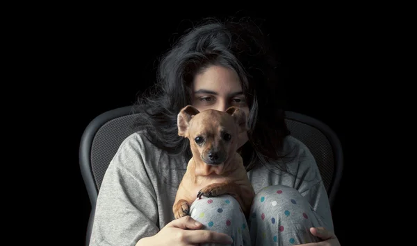 Латинский подросток с собакой Стоковая Картинка