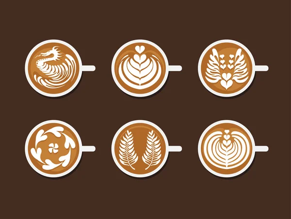 Latte sanat beyaz fincan seti — Stok Vektör