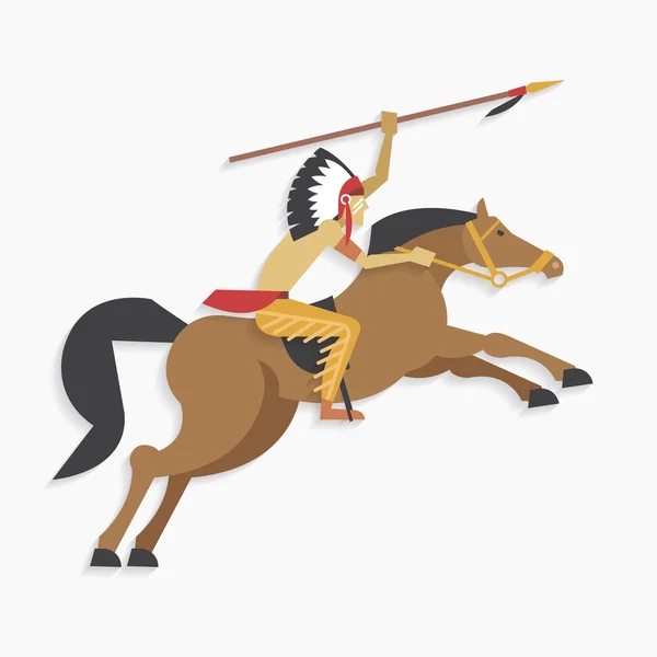 Native american indian chief with spear riding horse — Stock Vector