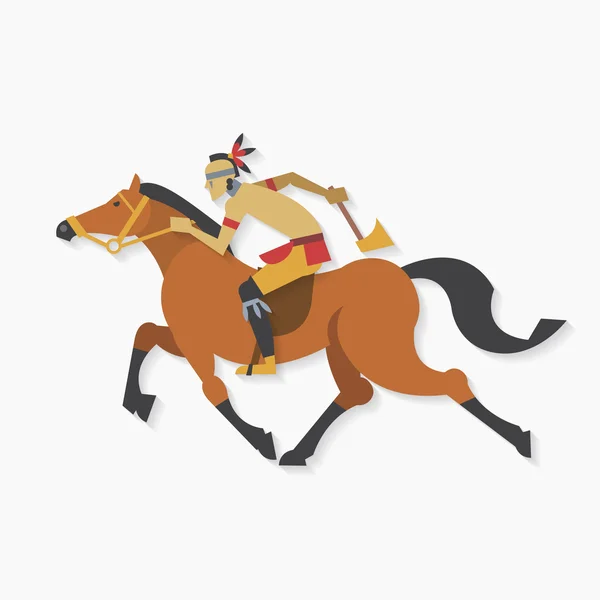 Guerrier indien amérindien avec hache à cheval — Image vectorielle