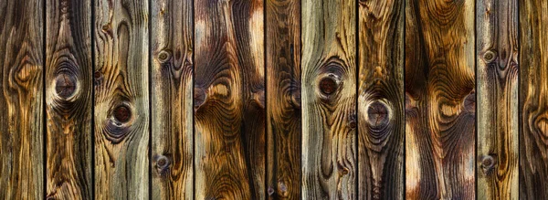 Rustic Wooden Wall Intense Grain Made Vertical Boards Panoramic Close — Stock Photo, Image