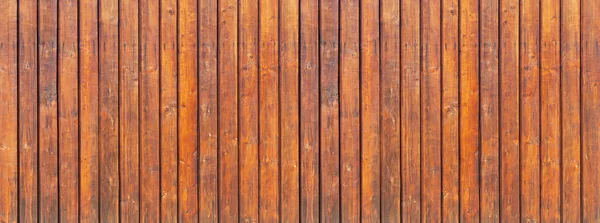 Panoramic Close Old Honey Colored Brown Wooden Wall Made Vertical — Stock Photo, Image