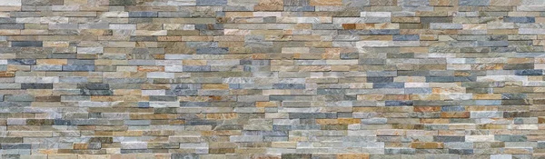 New Wall Made Colored Facing Stones Exterior Architecture Panoramic Background — Zdjęcie stockowe