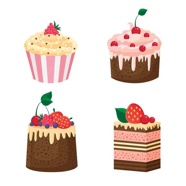 Cakes with cream and berries — Stock Vector