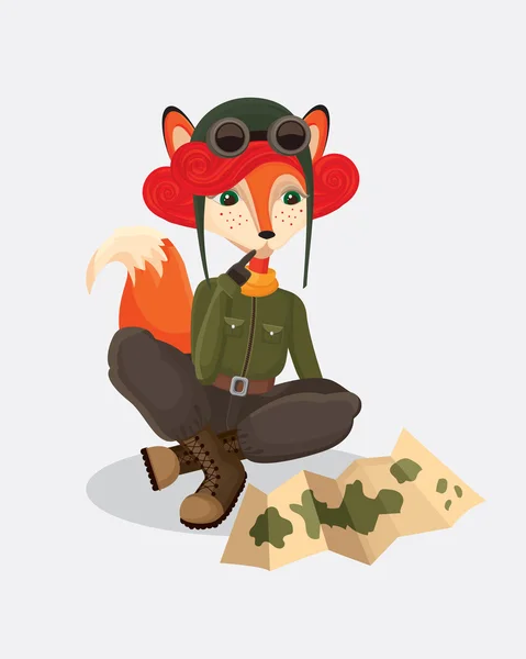 Vojenský pilot fox, že sledovat na mapě Royalty Free Stock Ilustrace