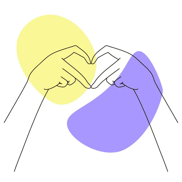Тип Сердець Зроблених Руками Чорна Лінія Синьо Жовтими Кольорами Концепція — стоковий вектор