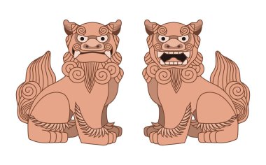 Shisa 'nın tasviri. Shisas, Okinawalı koruyucu aslanlardır..