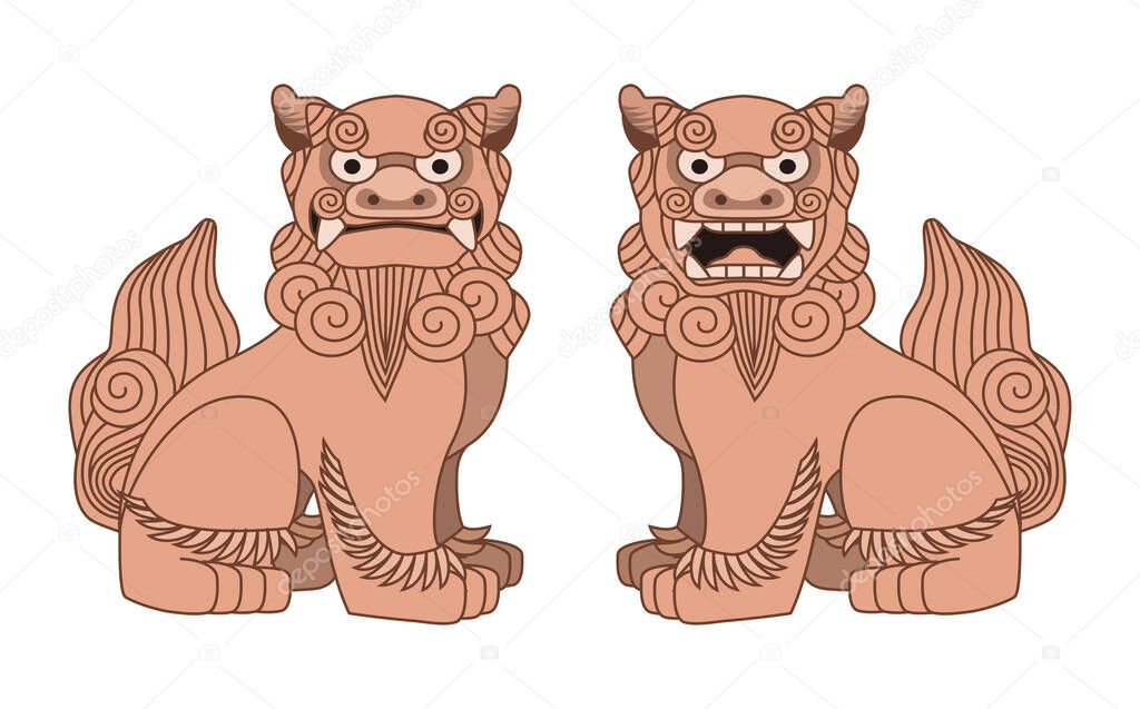 Illustration of Shisa. Shisas are Okinawan guardian lions.