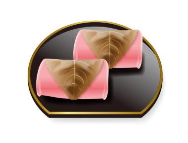 Sakuramochi 'nin tasviri. Japon tatlıları. Kırmızı fasulye ezmeli tatlı pirinç keki..