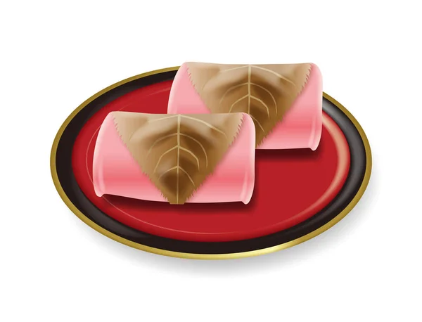 Illustration Von Sakuramochi Japanische Süßigkeiten Süßer Reiskuchen Mit Roter Bohnenpaste — Stockfoto