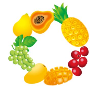 Meyve çerçevesi tasviri. Tropik meyveler. 