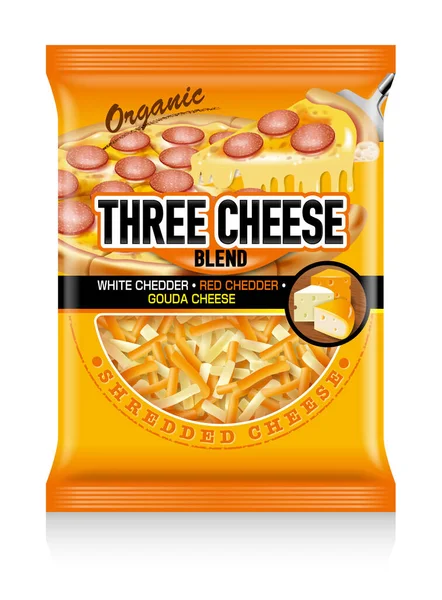 Illustration of  shredded cheese packaging bag. white background.