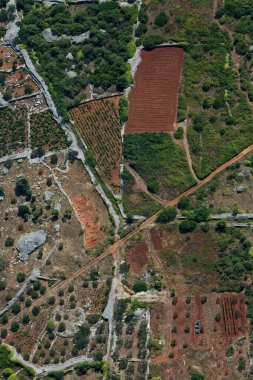 Hırvatistan 'ın Hvar adasındaki tarım sahalarının havadan görünüşü