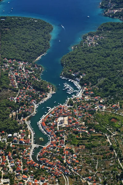 Αεροφωτογραφία Της Πόλης Vrboska Στο Νησί Hvar Στην Αδριατική Θάλασσα — Φωτογραφία Αρχείου