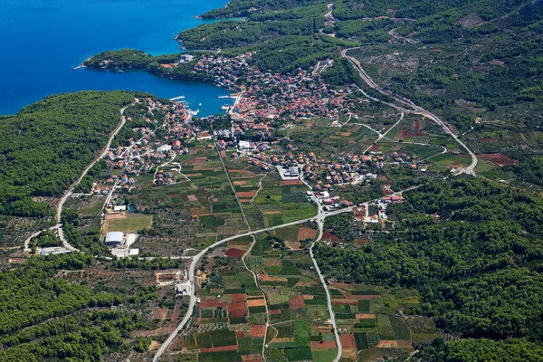 Vista Aérea Cidade Jelsa Ilha Hvar Mar Adriático Croácia — Fotografia de Stock