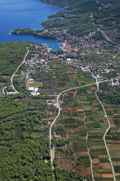 Vista Aérea Los Campos Agrícolas Isla Hvar Croacia — Foto de Stock