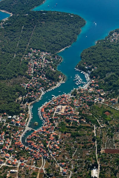 Hırvatistan Adriyatik Denizi Ndeki Hvar Adasındaki Vrboska Kasabasının Hava Manzarası — Stok fotoğraf