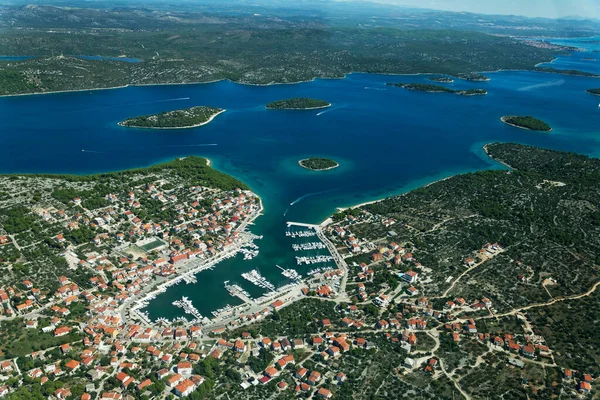 Aerial Scene Jezera Town Adriatic Sea Croatia — Stock Photo, Image