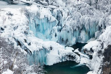 Hırvatistan 'ın Plitvice Gölleri Ulusal Parkı' nda kış