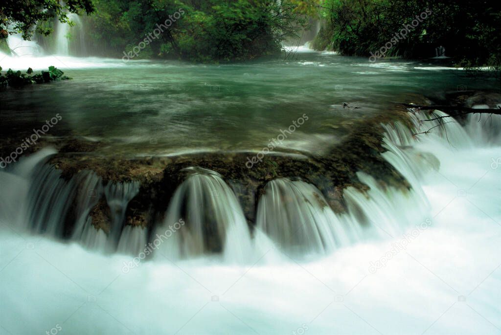 Beautiful view of a small waterfall, Plitvice lakes, Croatia