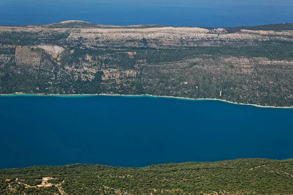 Hırvatistan Daki Adriyatik Denizi Cres Adasındaki Vransko Gölünün Havadan Görünüşü — Stok fotoğraf