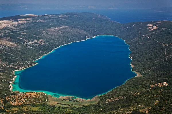 Hırvatistan Daki Adriyatik Denizi Cres Adasındaki Vransko Gölünün Havadan Görünüşü — Stok fotoğraf