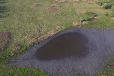 Hırvatistan 'da sellerden önce Kopaki rit' in ilkbaharda havadan görünüşü