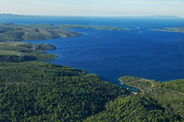 Hırvatistan 'ın Adriyatik Denizi' ndeki Sütyen Adası 'ndaki Orman Koyu