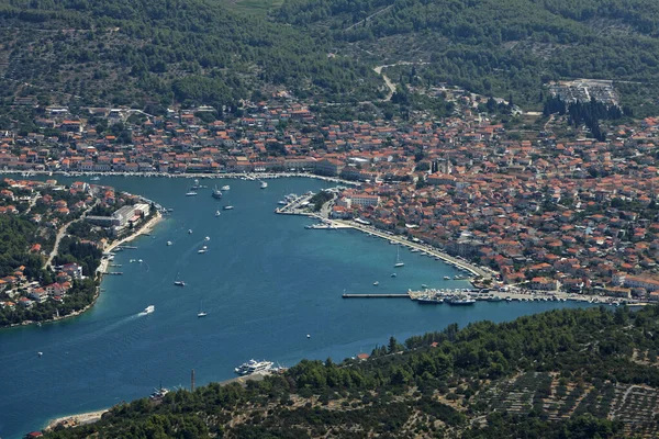 Letecký Pohled Město Vela Luka Ostrově Korčula Jaderské Moře Chorvatsko — Stock fotografie