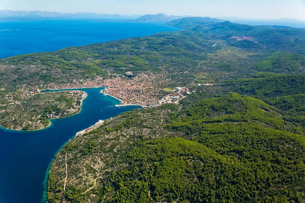 Widok Lotu Ptaka Miasto Vela Luka Wyspie Korcula Adriatyk Chorwacja — Zdjęcie stockowe