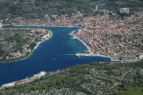 Letecký Pohled Město Vela Luka Ostrově Korčula Jaderské Moře Chorvatsko — Stock fotografie