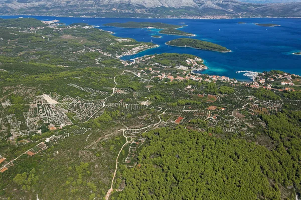 Vista Aérea Cidade Lumbarda Ilha Korcula Mar Adriático Croácia — Fotografia de Stock