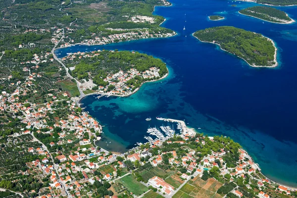 Vista Aérea Cidade Lumbarda Ilha Korcula Mar Adriático Croácia — Fotografia de Stock