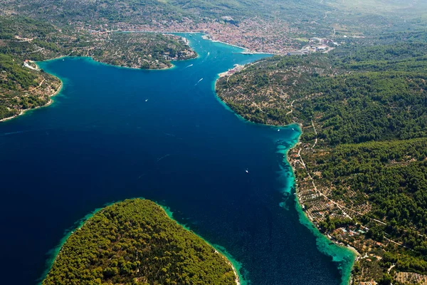 Vista Aérea Cidade Vela Luka Ilha Korcula Mar Adriático Croácia — Fotografia de Stock