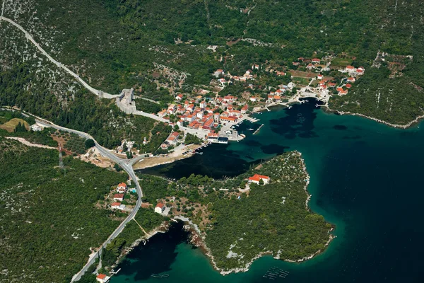 Vista Aérea Mali Ston Península Peljeac Mar Adriático Croácia — Fotografia de Stock