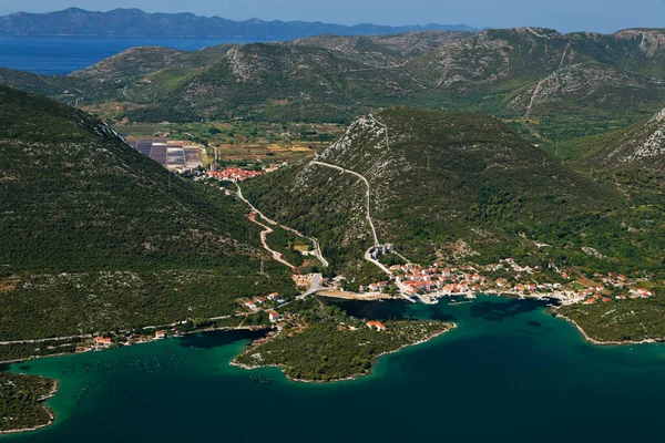 Vista Aérea Mali Ston Península Peljeac Mar Adriático Croácia — Fotografia de Stock