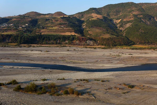 Barre Ghiaia Torrente Intrecciato Del Fiume Devoll Albania — Foto Stock