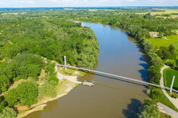 Vista Aérea Uma Passarela Rio Drava Kriznica Croácia — Fotografia de Stock