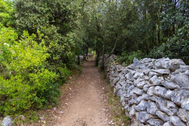 Croata, Ilovik Adası 'nın kuru duvarlarının kırsal kesimindeki patika.