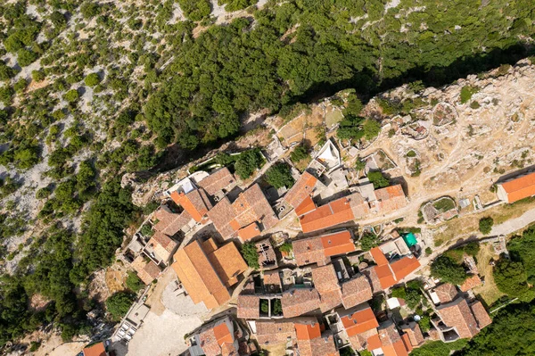 Veduta Aerea Lubenice Una Città Collinare Nell Isola Cres Mare — Foto Stock