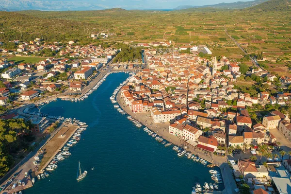 Vista Aérea Cidade Stari Grad Ilha Hvar Croácia — Fotografia de Stock