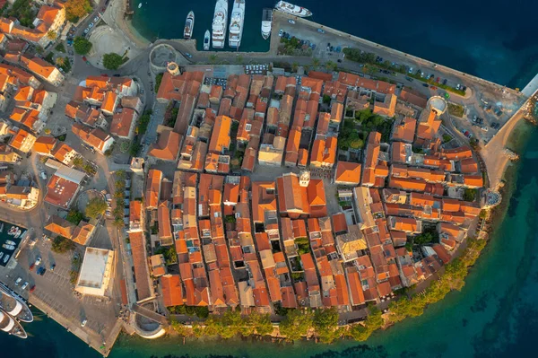 Αεροφωτογραφία Της Πόλης Κόρκουλα Στο Νησί Κόρκουλα Αδριατική Θάλασσα Κροατία — Φωτογραφία Αρχείου