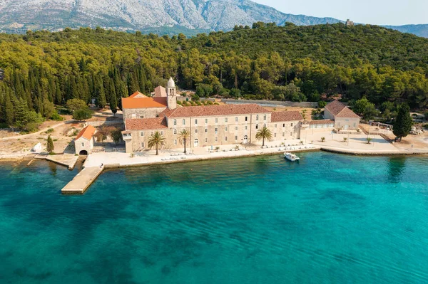Flygfoto Franciscan Kloster Badija Island Nära Korcula Adriatiska Havet Kroatien — Stockfoto