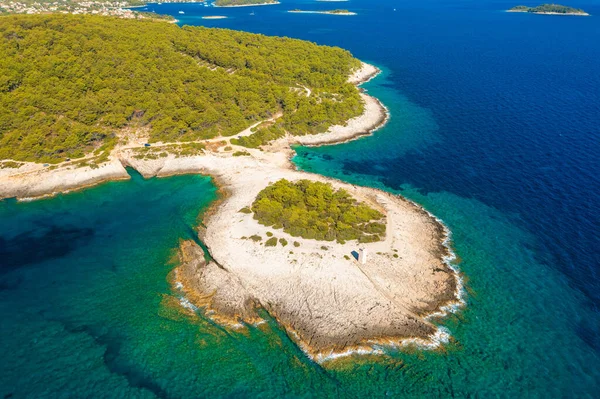 Vista Aérea Costa Rochosa Ilha Korcula Mar Adriático Croácia — Fotografia de Stock